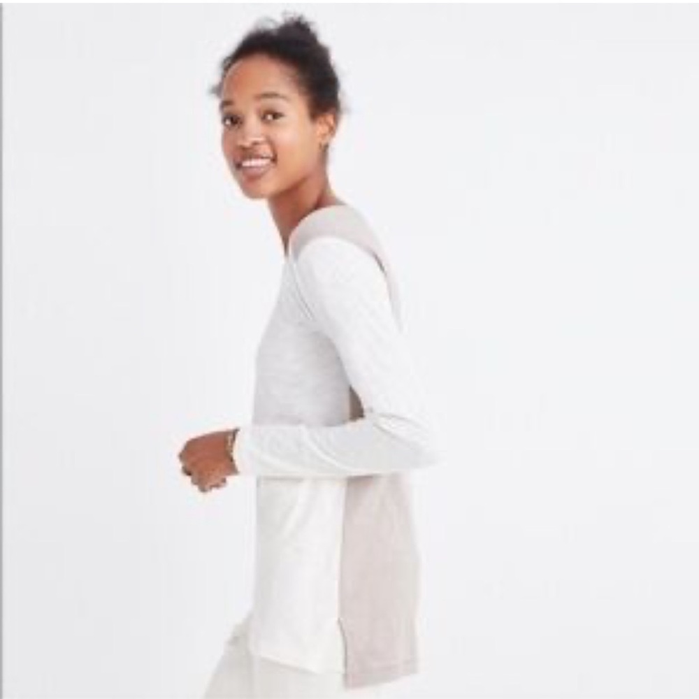 Madewell Cream Whisper Cotton Rob-Crewbeck Long Sleeve Women's Tee in Colorblock